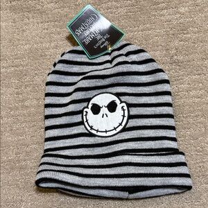 Disney Black and Gray Striped Beanie Hat